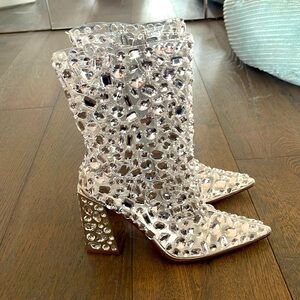 Azalea Wang agave silver diamond bootie 7 Gaga rhinestone gem jewels rock star